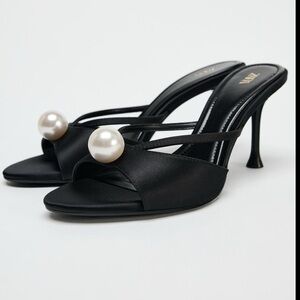 ZARA Faux Pearl Heeled Sandals (Never Worn)